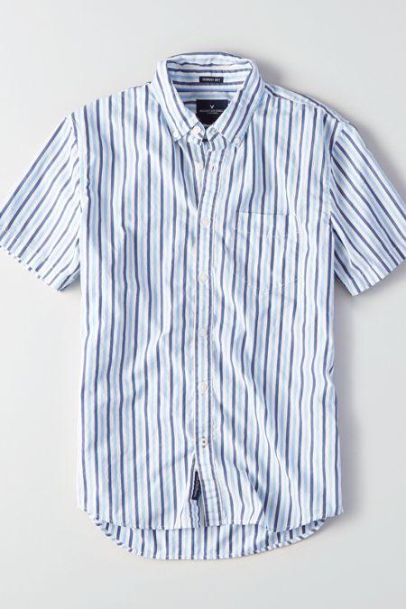 American Eagle Outfitters Ae Short Sleeve Poplin Stripe Shirt