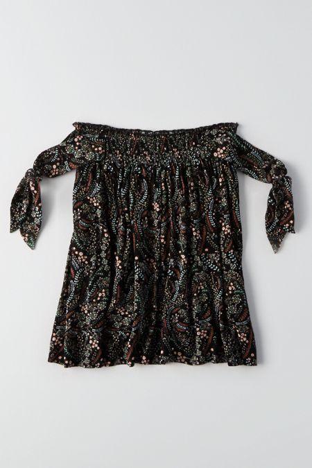 American Eagle Outfitters Ae Open Shoulder Tie Sleeve Top