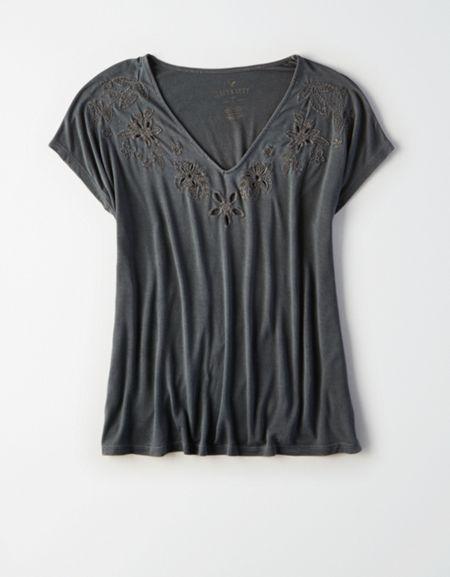American Eagle Outfitters Ae Soft & Sexy Cut Out Embroidery T-shirt
