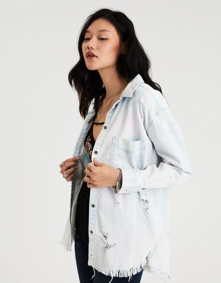 American Eagle Outfitters Ae Destroy Denim Boyfriend Shirt