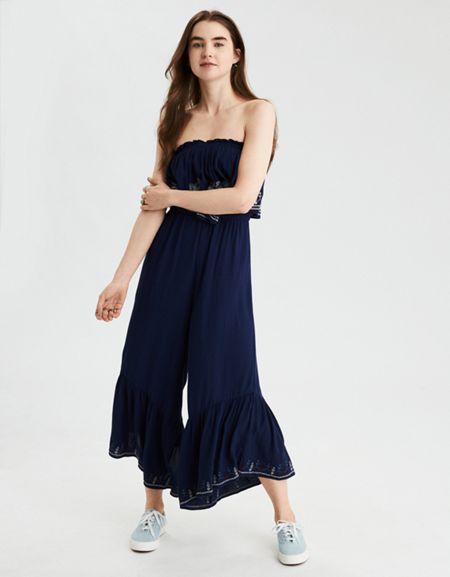 American Eagle Outfitters Ae Embroidered Overlay Jumpsuit