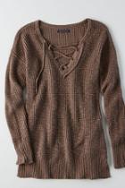 American Eagle Outfitters Ae Lace-up Waffle Sweater