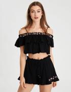 American Eagle Outfitters Ae Embroidered Double Flounce Top