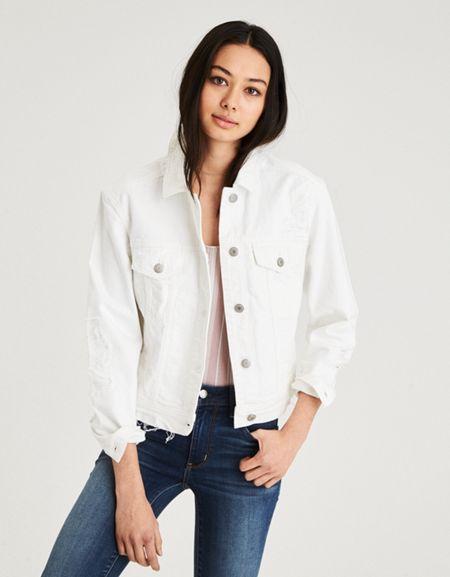 American Eagle Outfitters Ae Classic White Destroy Denim Jacket