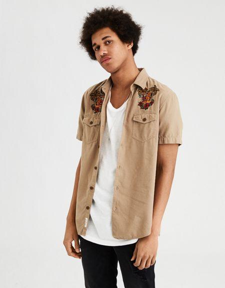 American Eagle Outfitters Ae Embroidered Military Shirt