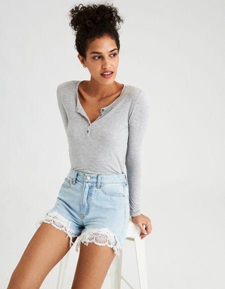American Eagle Outfitters Ae Long Sleeve Fitted Henley T-shirt