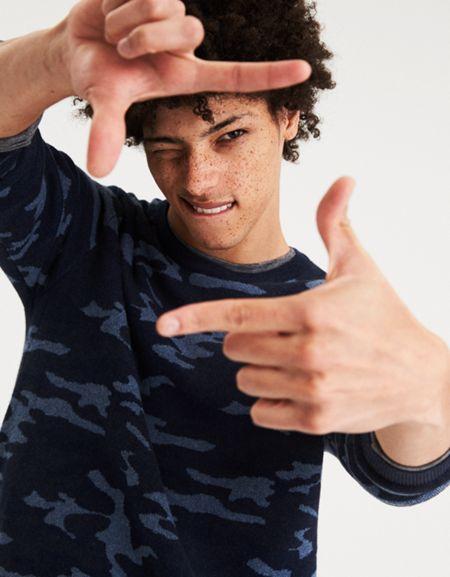 American Eagle Outfitters Ae Camo Crew Neck Sweater