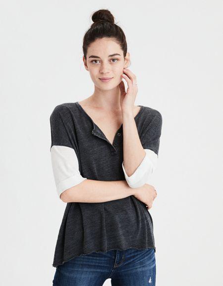 American Eagle Outfitters Ae Burnout Henley T-shirt