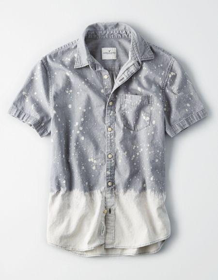 American Eagle Outfitters Ae Splatter Dye Short Sleeve Oxford Shirt