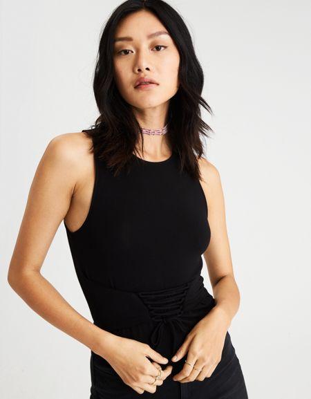 American Eagle Outfitters Ae Soft & Sexy Corset-back Hi-neck Tank