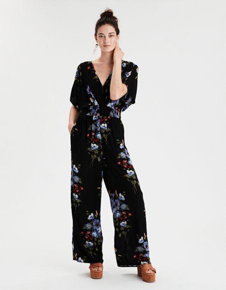 American Eagle Outfitters Ae Smocked Kimono Jumpsuit