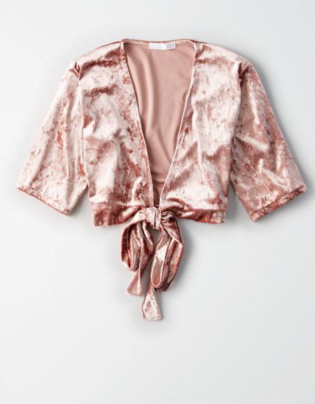 American Eagle Outfitters Don't Ask Why Tie Front Velvet Tee