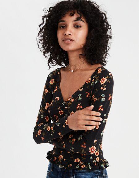 American Eagle Outfitters Ae Soft & Sexy Cinch Front Long Sleeve T-shirt