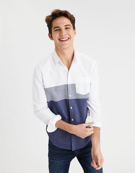 American Eagle Outfitters Ae Classic Block Striped Button Down Oxford Shirt