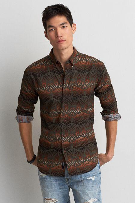 American Eagle Outfitters Ae Print Button Down Shirt