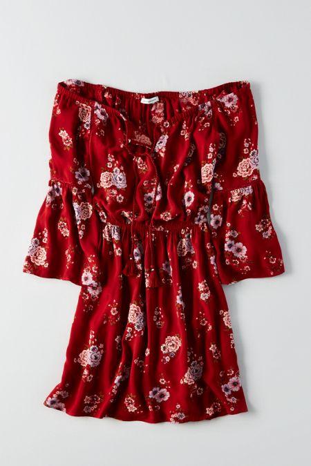 American Eagle Outfitters Ae Off-the-shoulder Bell Sleeve Dress
