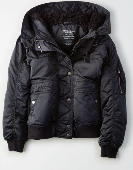 American Eagle Outfitters Ae Fleece-lined Hooder Bomber Jacket