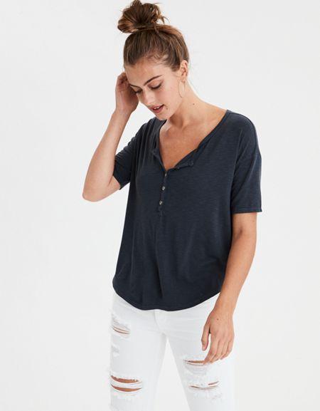 American Eagle Outfitters Ae Button Front T-shirt