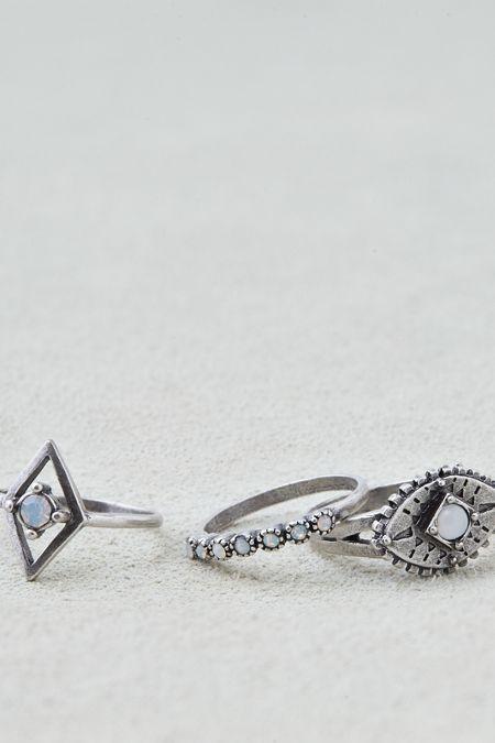 American Eagle Outfitters Ae Opal + Evil Eye 3-pack Rings