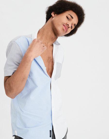 American Eagle Outfitters Ae Colorblock Oxford Button-down Shirt