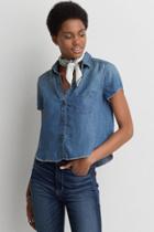 American Eagle Outfitters Ae Cropped Short Sleeve Denim Shirt