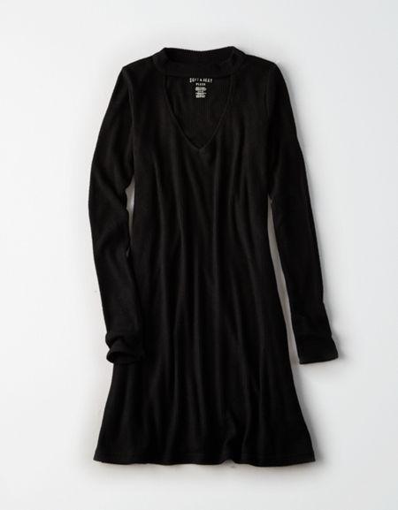 American Eagle Outfitters Ae Soft & Sexy Plush Ribbed Choker-collar Dress