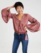 American Eagle Outfitters Ae Eyelet Bell Sleeve Wrap Top