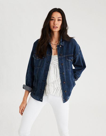 American Eagle Outfitters Ae Tinted Dark Denim Boyfriend Jacket