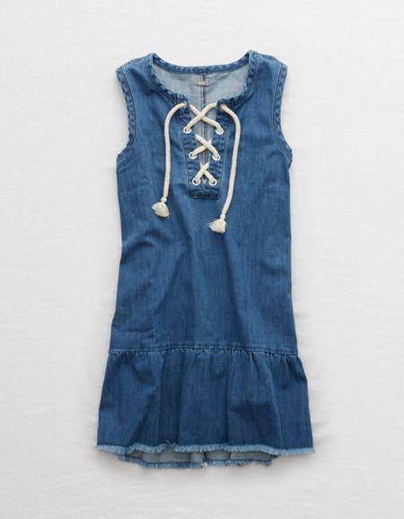 Aerie Chambray Lace-up Dress
