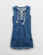 Aerie Chambray Lace-up Dress