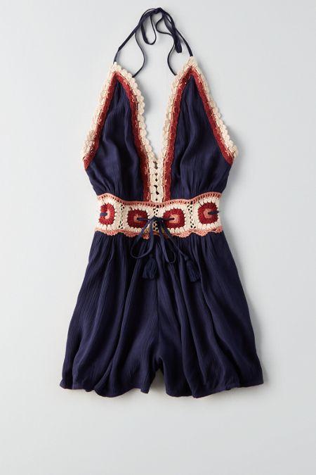 American Eagle Outfitters Ae Crochet Halter Romper