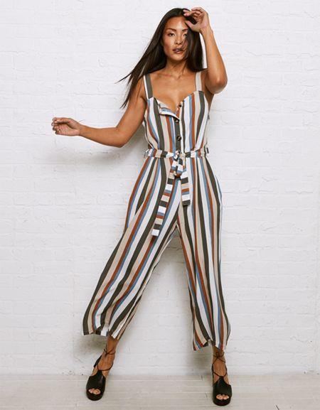 American Eagle Outfitters Dont Ask Why Button Front Tie Waist Jumpsuit