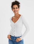 American Eagle Outfitters Ae Soft & Sexy Button-up Long Sleeve T-shirt