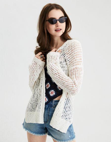 American Eagle Outfitters Ae Crochet Mesh Cardigan