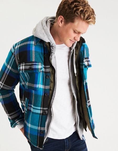 American Eagle Outfitters Ae Sherpa Lined Flannel Shirt Jacket