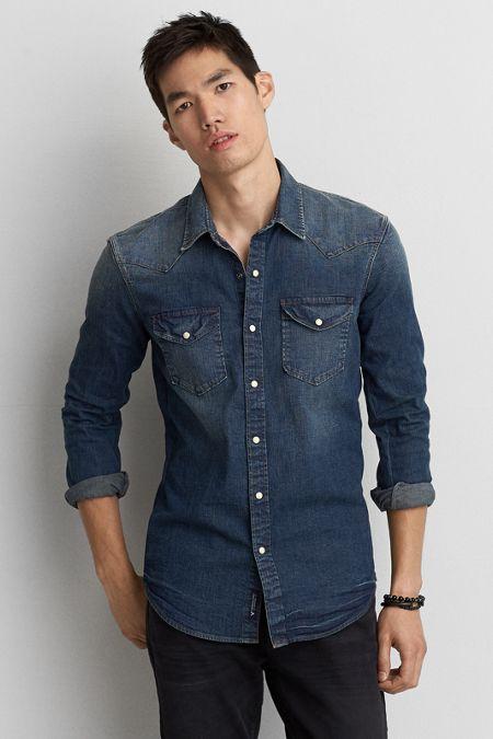 American Eagle Outfitters Ae Flex Denim Western Shirt