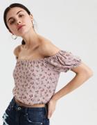 American Eagle Outfitters Ae Printed Bubble Crop Top