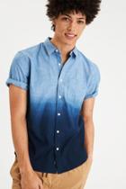 American Eagle Outfitters Ae Dip Dye Short Sleeve Chambray Shirt