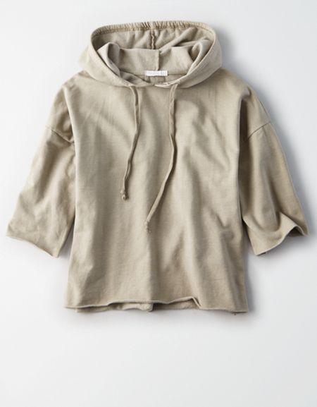 American Eagle Outfitters Don't Ask Why Cropped Raw Edge Fleece Hoodie