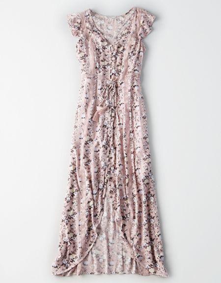 American Eagle Outfitters Ae High Low Ruffle Sleeve Duster Maxi Dress