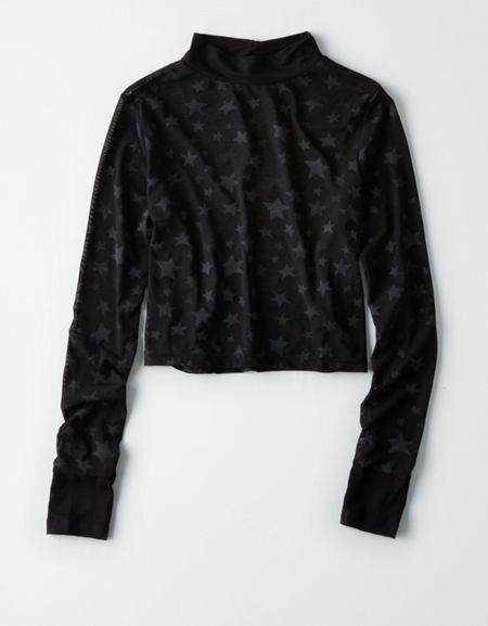 American Eagle Outfitters Don't Ask Why Mock Neck Mesh T-shirt