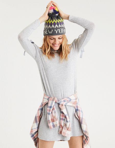 American Eagle Outfitters Ae Drawstring Shoulder Shift Dress