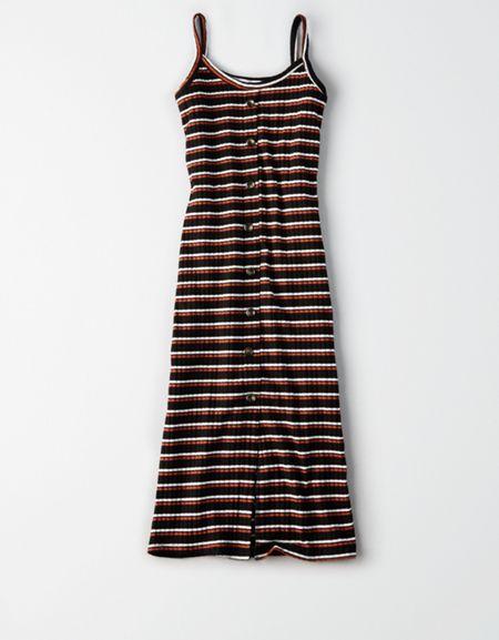 American Eagle Outfitters Dont Ask Why Button Front Ribbed Midi Cami Dress