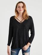American Eagle Outfitters Ae Soft & Sexy Plush Cross Front V-neck Fleece Sweatshirt