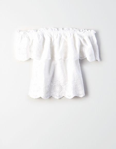 American Eagle Outfitters Ae Off-the-shoulder Eyelet Top