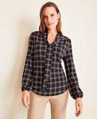 Ann Taylor Plaid Matte Jersey Tie Neck Blouse