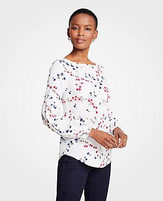 Ann Taylor Savannah Floral Ruffle Balloon Sleeve Top