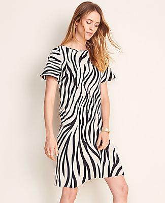 Ann Taylor Zebra Print Flutter Sleeve T-shirt Dress