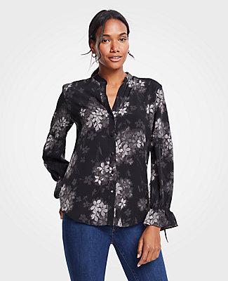 Ann Taylor Crocus Floral Tie Sleeve Blouse