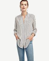 Ann Taylor Striped Ruffle Neck Blouse
